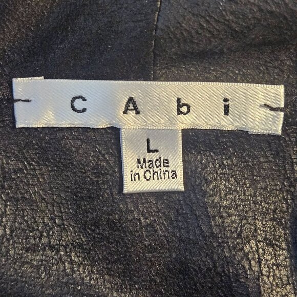 CAbi Women Black Faux Leather-Trim Waterfall Jacket M Whimsygoth Glam Minimalist - Picture 5 of 14